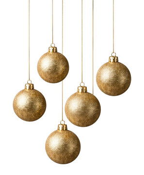 PNG Elegant gold Christmas ornaments on gray background.