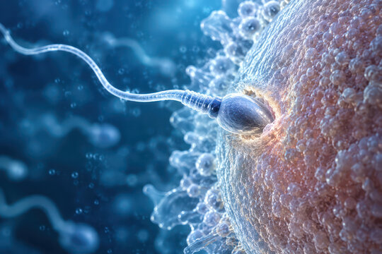 Sperm Penetrating Egg Cell During Human Fertilization, Conception Process Close Up