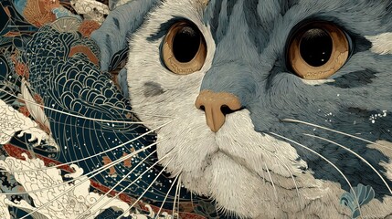 Fototapeta premium Artistic cat illustration with intricate patterns.