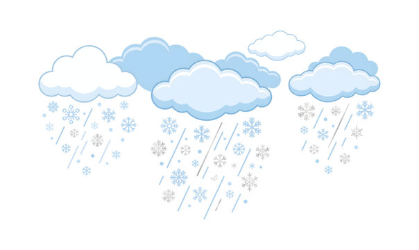 Collection of Cartoon clouds raining snow and sleet during winter weather.