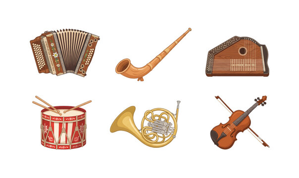 Collection of Six Different Musical Instruments.