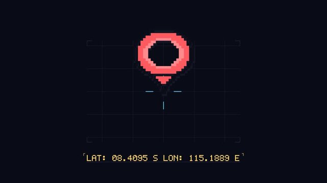 Pixel art digital navigation ui with map pins and gps coordinates