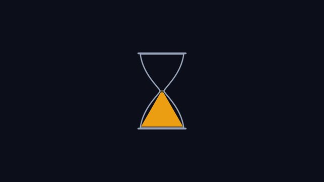 Minimalist vector hourglass animation motion graphic depicting time management and deadlines on a dark background