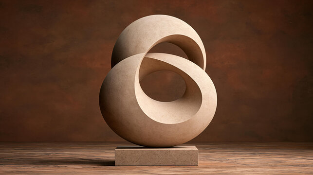 Elegant Abstract Stone Sculpture with Fluid Curves Against Warm Background in Artistic Setting