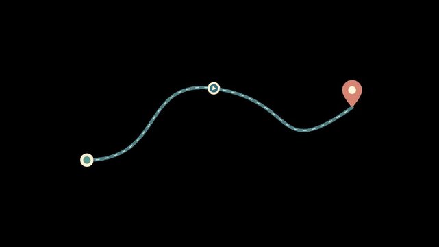 Animated Curved Travel Route with Map Pin and Moving Marker
