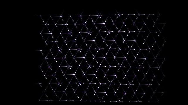 Abstract geometric pattern with glowing light dots and thin connected lines on a dark black background 4k Motion Video