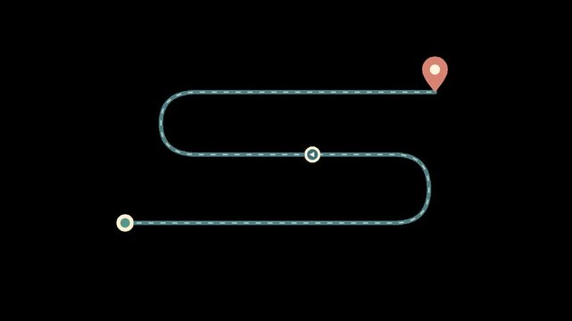 Winding Road Map Route Animation with Pin and Marker