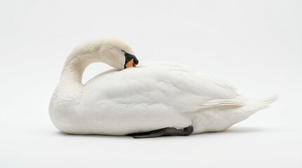 White swan resting on a clean white background © Bricio