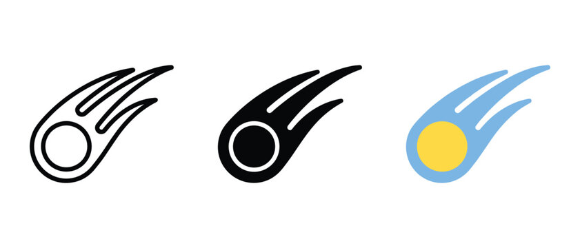Comet and meteor icon set vector graphic for astronomy UI design
