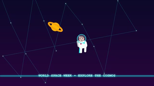Astronaut Bear Floating in Deep Space with Saturn Planet Illustration