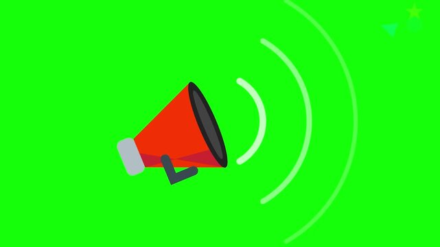 Megaphone Icon with Sound Waves Animated on Green Screen Background