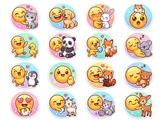 Obraz premium Cute Animal Faces Sticker Set Cartoon Icons