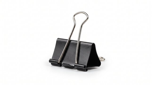 Single black binder clip standing upright