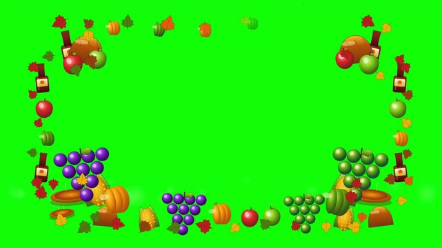 Thanksgiving Harvest Food Frame Green Screen Animation with Fruits and Autumn Decorations
