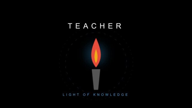 Celebrating teachers day with an inspiring light of knowledge animation featuring a burning candle icon representing education and wisdom on a dark background