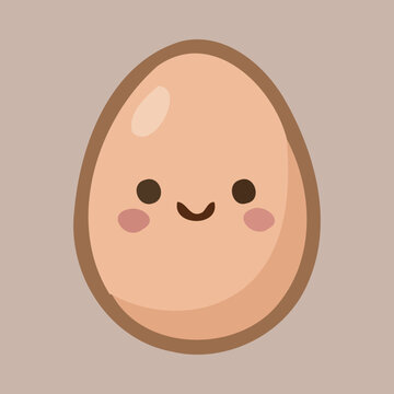 Cute and happy brown egg character with a smiling face and pink cheeks, featuring a simple kawaii vector art style on a neutral background.