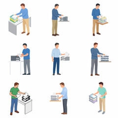 Fototapeta premium Set of People Caring for Houseplants Flat Vector Illustration, Men and Women Gardening and Planting in Pots Isolated on White Background