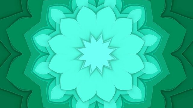 A mesmerizing continuous animation featuring a stunningly crafted symmetrical floral pattern made from intricately layered paper cut art