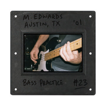 Male musician playing bass guitar, cropped frame PNG transparent background