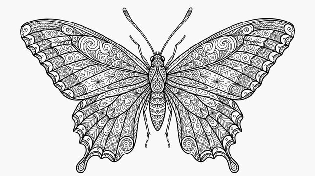 Intricate Zentangle Butterfly Illustration Detailed Line Art