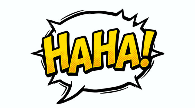 Comic Book Style Haha Speech Bubble with Yellow Text and Black Outline
