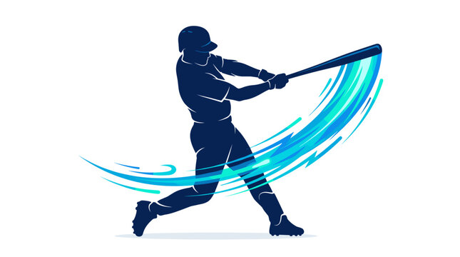 Baseball Player Swinging Bat Dynamic Motion Blue Swirls