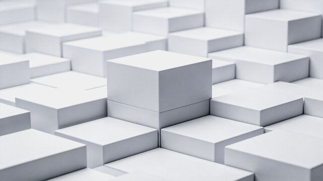 White 3D Cubes Arranged In Geometric Pattern