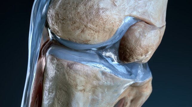 Detailed 3d anatomical render of a human knee joint with cartilage