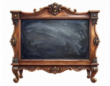 バロック調の木製フレーム付きアンティーク黒板/Antique chalkboard with ornate baroque wooden frame