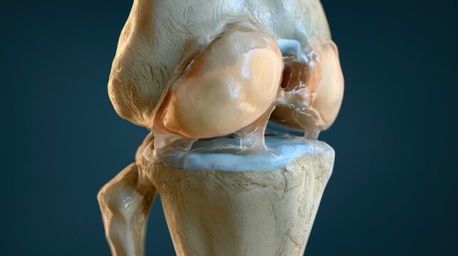 Human knee joint anatomy with femur and tibia cartilage