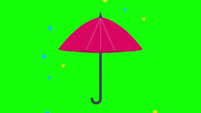 Umbrella with Colorful Floating Geometric Shapes on Green Background
