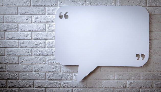 Blank Speech Bubble Sign on Textured White Brick Wall