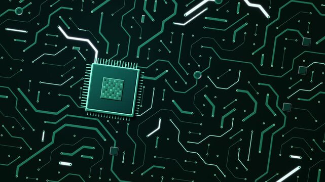 Emerald Green Circuit Board and Processor Technology Loop