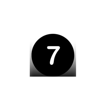 White number seven inside black circle icon in the center with a subtle gradient shadow base