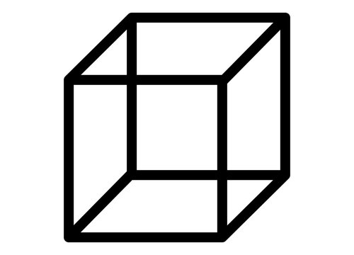 3D cube geometry shape outline icon on transparent background