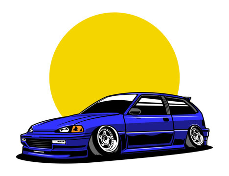Blue Coloring 90s Car Illustration Vector design Graphic Idea