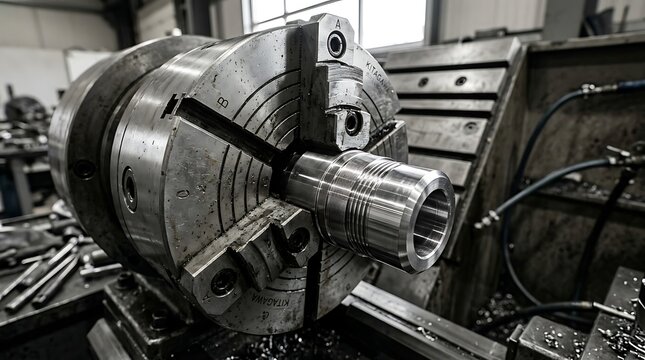Industrial metal lathe machine machining workpiece