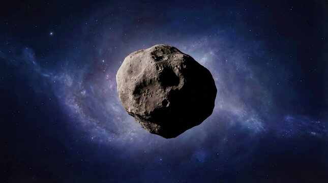 Asteroid Floating in Deep Space with Nebula Background  