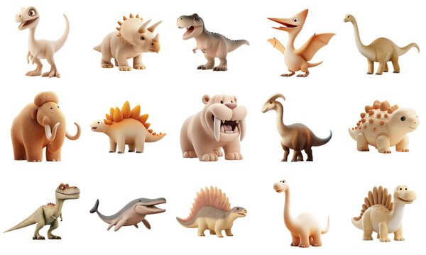 Collection of Adorable Pastel Dinosaurs and Prehistoric Animals