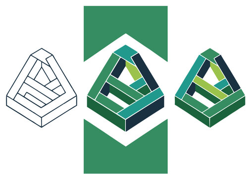 Isometric impossible Penrose triangle optical illusion geometric shape design isolated on white background vector