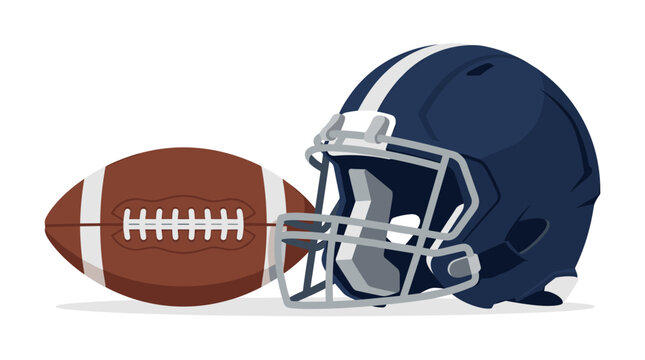 American Football Gear: A classic American football and protective helmet are depicted together, ready for the game.