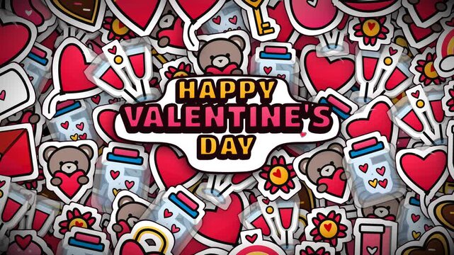 Happy Valentine's Day Greeting with Hearts and Teddy Bear Stickers