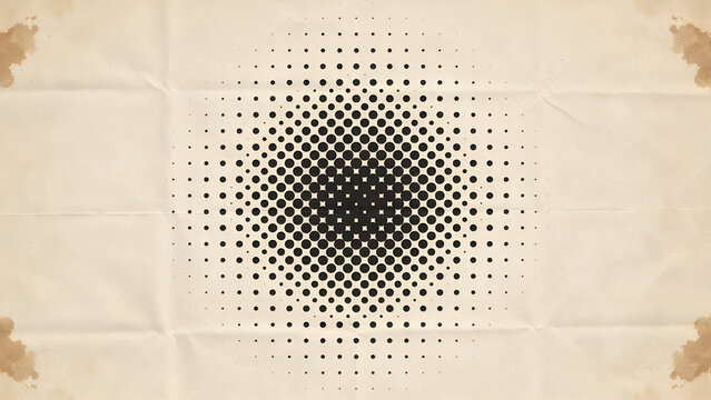 Abstract halftone dot pattern background with vintage paper texture and folded creases