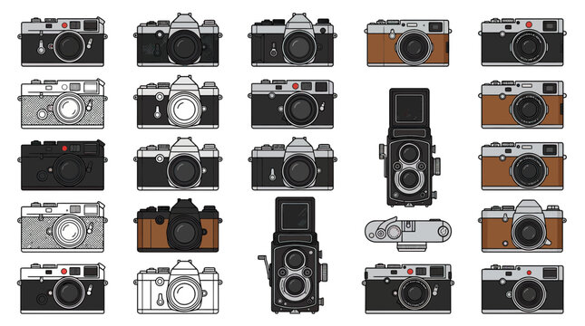 Vintage Camera Collection Isolated on Transparent Background