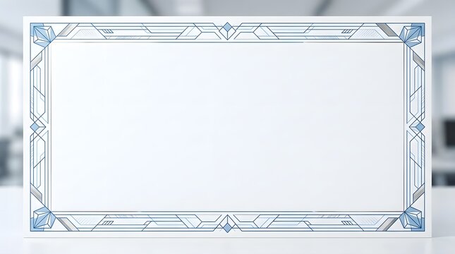 Modern blue geometric certificate frame background with art deco border and copy space