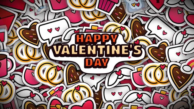 Happy Valentine's Day text on colorful romantic sticker background