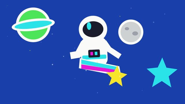Pixel Art Space Explorer Surfing Through Cosmos With Planets And Stars