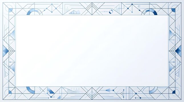 Modern blue tech geometric frame background with blueprint border and copy space