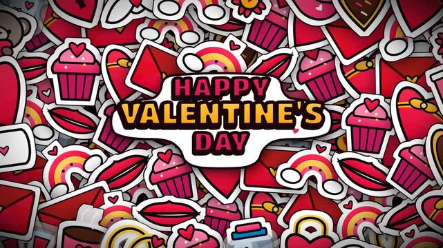 Happy Valentine's Day Text with Light Sweep on Sticker Background