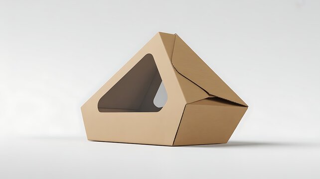 Cardboard sandwich wedge box side view isolated. Takeaway food packaging mockup.